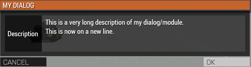 Description control dialog